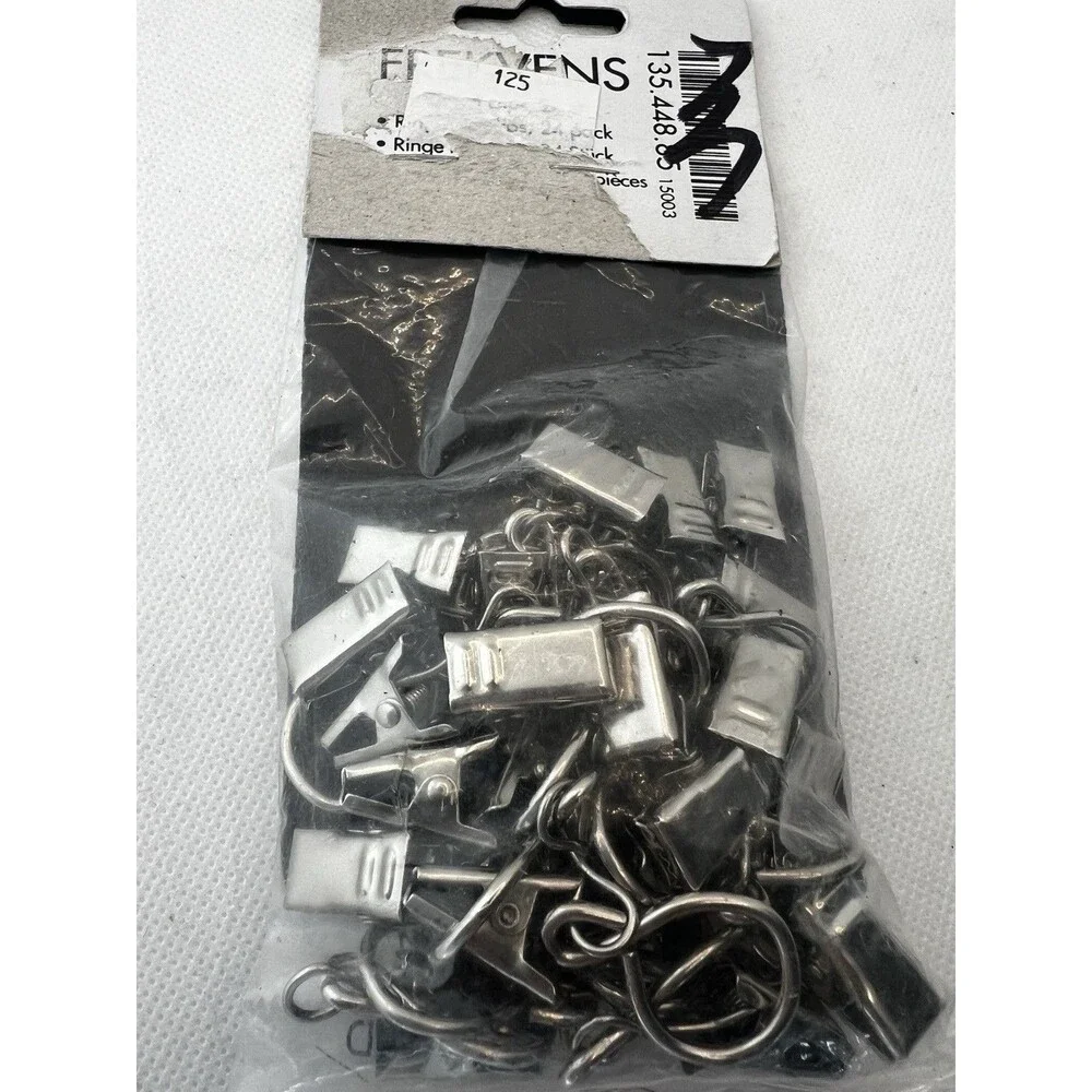 IKEA Frekvens Curtain rod Rings w clips Silver metal 24 Pack Item 135.448.85